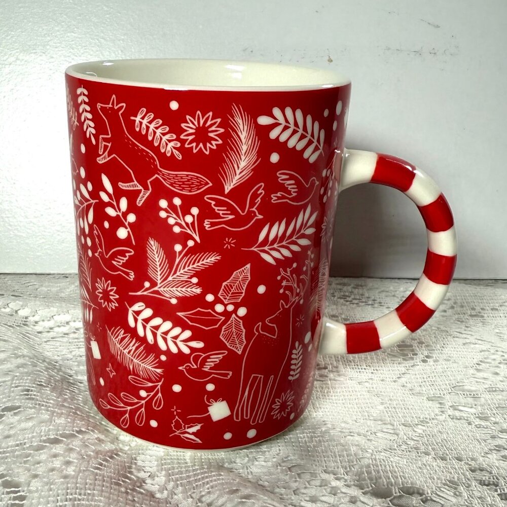 Starbucks 2018 Holiday Red Fox Mug – Snowflakes, Foxes, Reindeer & Birds, 12 OZ